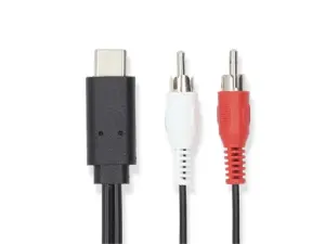 Cablu USB 3.2 Gen 1 USB-C tata Digital IN - 2x RCA tata Analogic OUT 1m negru Nedis CCGL64240BK10