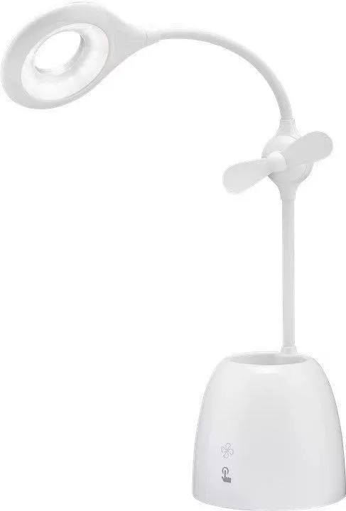Lampa de birou cu ventilator Acumulator si Suport de pixuri alba Goobay