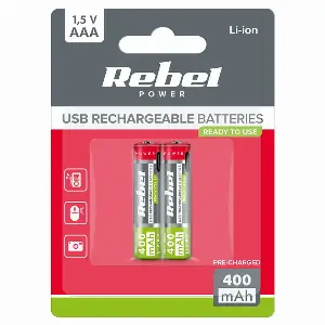 Set 2 acumulatori Rebel LI-I0N AAA R3 400mAh 1.5V USB-C BAT2015