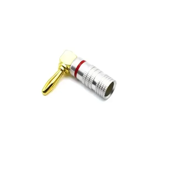 Mufa banana la 90 grade tata inel rosu 4mm metal cu surub BANANA90/M-R