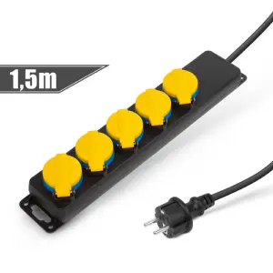 Prelungitor pentru exterior cu capac 1.5m 5 prize 3x1.5mm2 IP44 negru Delight 20223E
