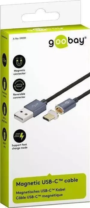 Cablu USB2.0 cu mufa magnetica USB Type C 1.2m negru Goobay