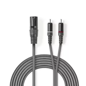 Cablu audio stereo XLR 3-Pin tata - 2x RCA tata 1.5m gri NEDIS