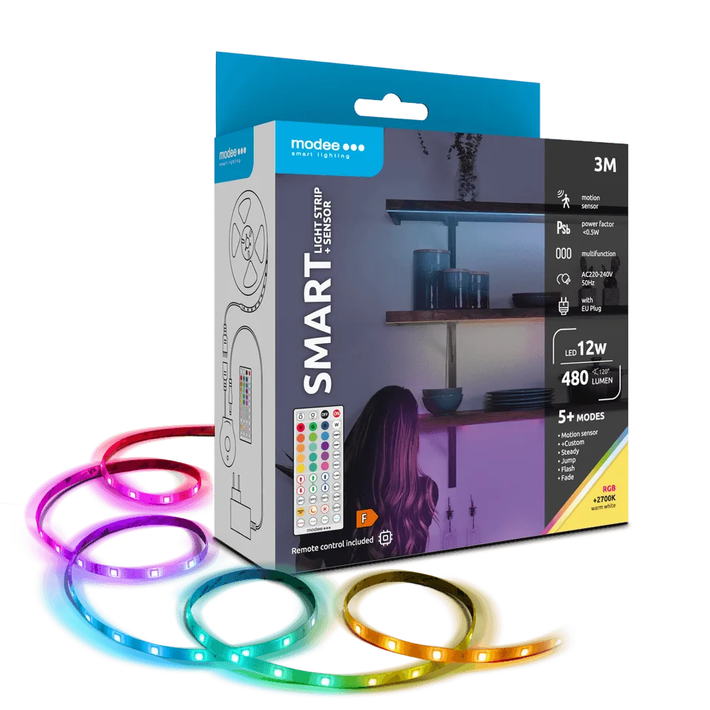 Banda LED Smart Modee 12W senzor de miscare cu telecomanda 2700K +RGB 480lm IP20 3m MSL-LS12W3MRGB2700KS-R