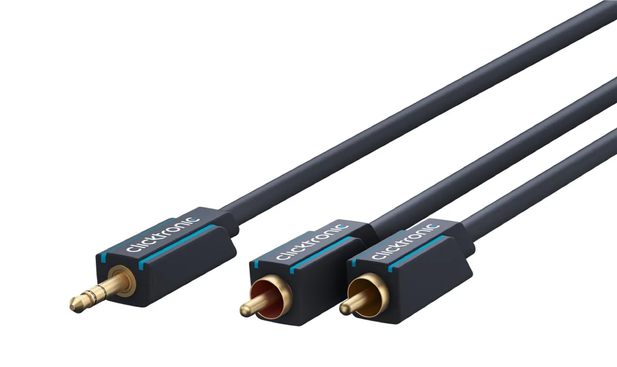 Cablu Profesional CLICKTRONIC audio STEREO JACK 3.5 mm AUX tata la 2x RCA tata STEREO 3m OFC COAX 50 ohm 70468 CLICKTRONIC