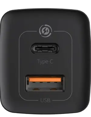 Incarcator retea Baseus GaN2 Lite Quick Charge 65W 1x USB 5V/3A 1x USB Type-C 5V/3A negru CCGAN2L-B01
