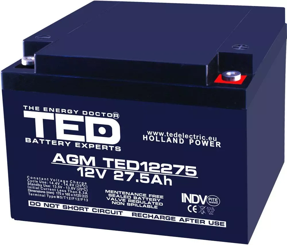 Acumulator 12V 27.5A AGM VRLA 165x175x126mm M5 TED Battery Expert Holland