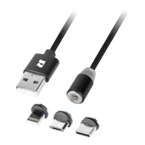 Cablu USB MAGNETIC 3in1 USB Type C LIGHTNING micro USB 1m negru REBEL