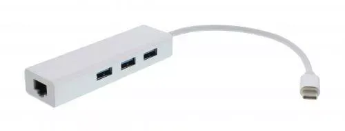 Adaptor retea +hub USB Type C la Gigabit Ethernet si 3x USB3.0 Well