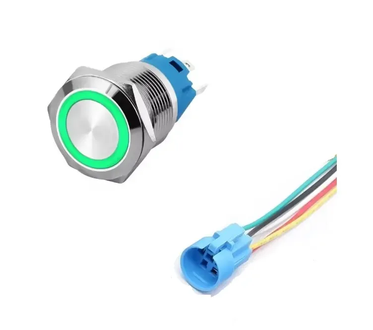 Intrerupator buton LED verde SW 2 ON-OFF cu retinere metal 16mm 12-24V