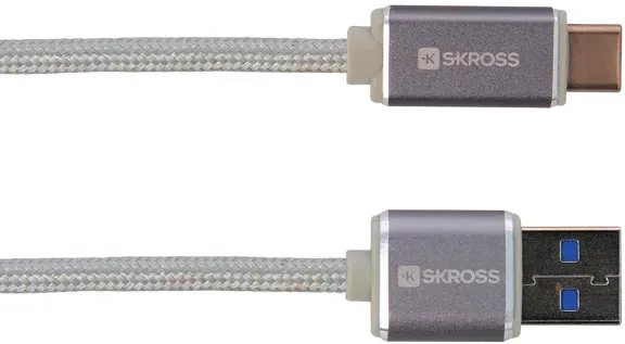 Cablu USB 2 in 1 cu conector USB Type C argintiu 1m protectie metalica Steel Line Skross
