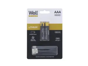 Acumulator AAA R3 Li-ion 10440 1.5V 400mAh 600mWh cu incarcare 5V USB-C 2buc/blister Well ACCU-10440/40C-BL2-WL