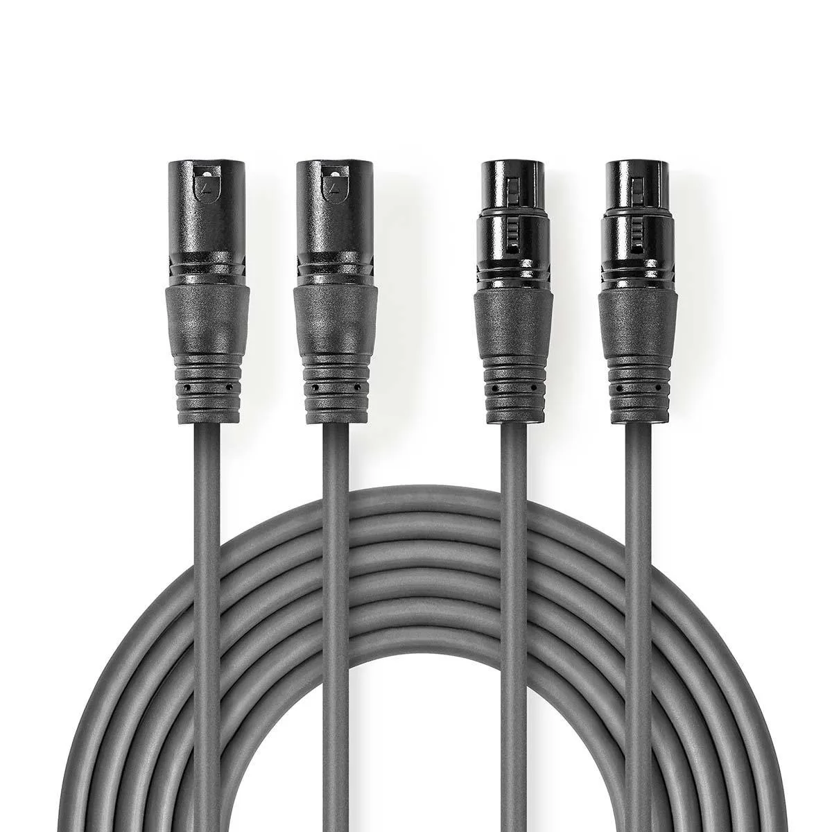 Cablu XLR stereo Premium Nedis 3m 2x XLR 3-pini tata - 2x XLR 3-pini mama gri COTH15030GY30