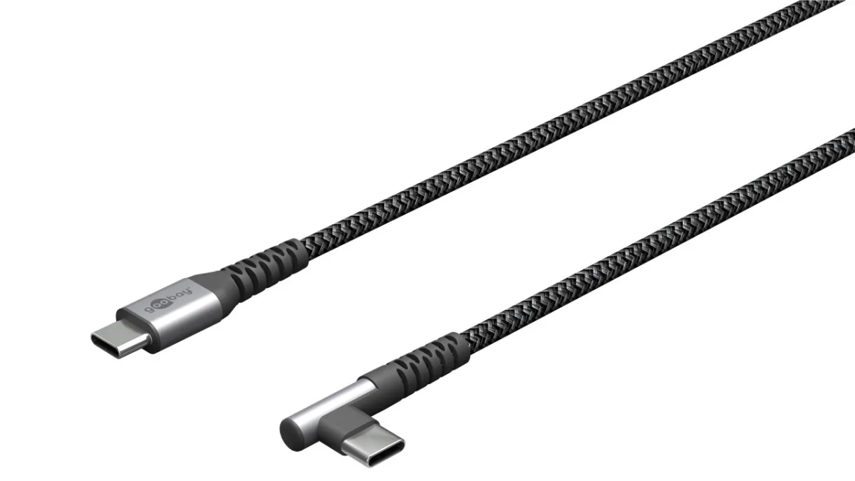 Cablu elegant extra-robust textil 1m 60W USB2.0 type C 90 grade - USB type C mufe metalice Goobay 64659