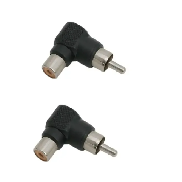Set 2 adaptoare RCA tata 90 grade la RCA mama plastic negru M`N`C 05733-2