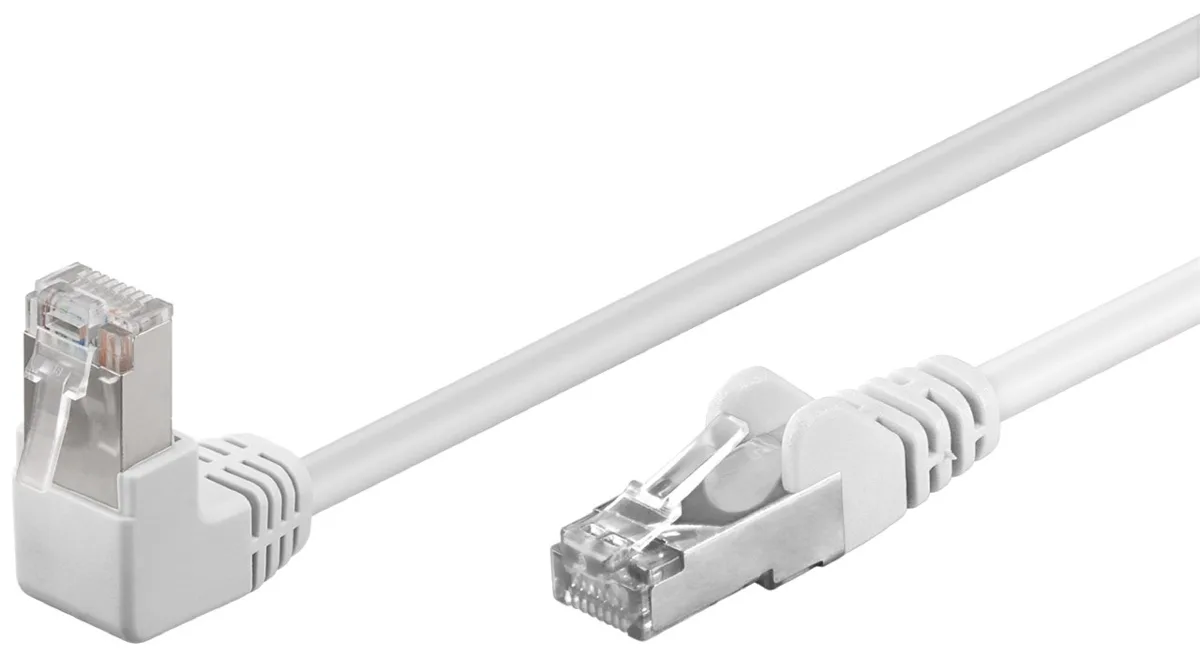 Cablu patch CAT5e FTP RJ45 90 in unghi - RJ45 drept 0.5m 
100MHz alb Goobay 94177