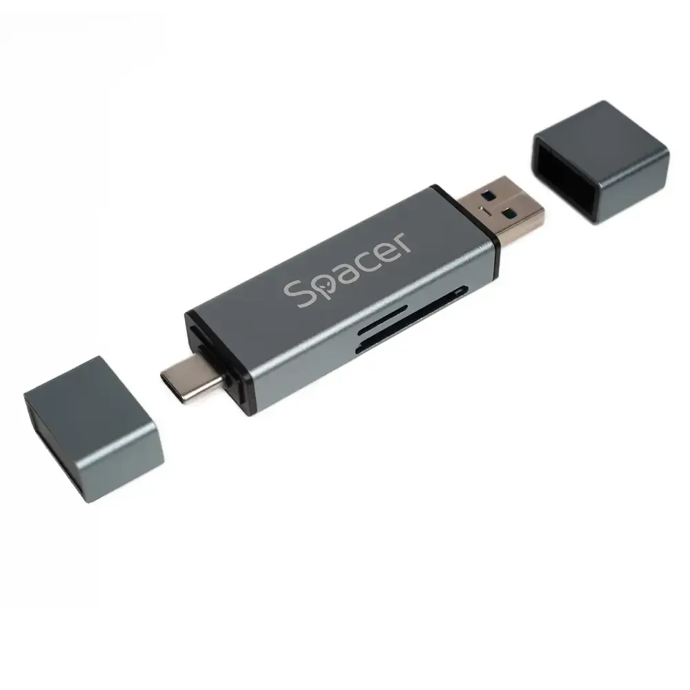 CARD READER extern SPACER SPCR-TYPEC-USB-01 4 in 1 USB 2.0 USB Type C - SD micro SD 1x mama USB si Type-C aluminiu