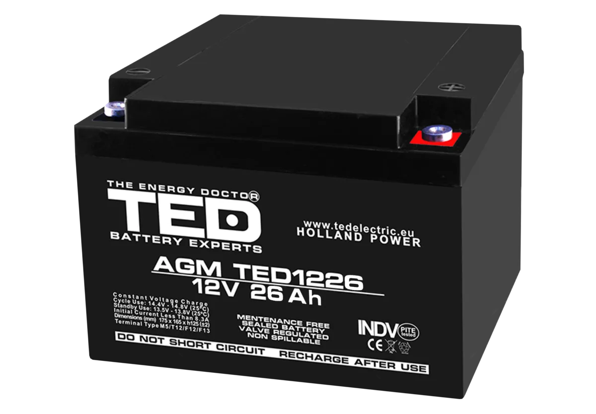 Acumulator AGM VRLA 12V 26Ah plumb acid 165x175x125 mm M5 terminal TED Battery Expert Holland