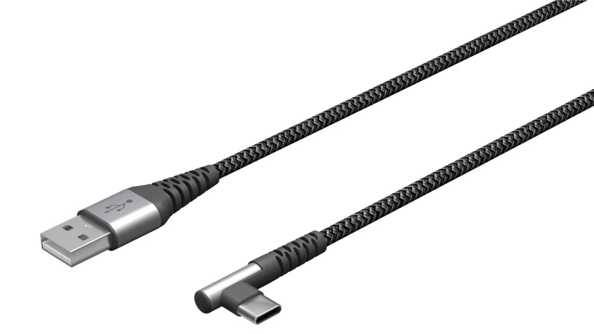 Cablu elegant extra-robust textil USB2.0 type C 90 grade - USB-A 0.5m 60W mufe metalice Goobay 64655