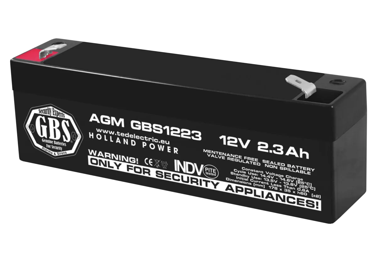 Acumulator AGM VRLA 12V 2.3Ah plumb acid 178x34x60 mm F1 terminal GBS1223F1 TED003614