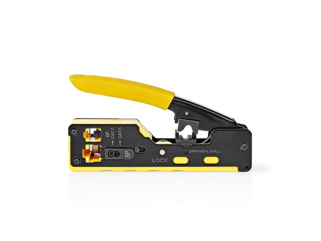 Cleste de sertizare Nedis pass through CAT5 CAT5e CAT6 CAT6a CAT7 RJ12 RJ45 galben CCGG89510BK