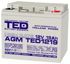 Acumulator TED 12V 19Ah High Rate AGM plumb acid 181mm x 76mm x h167mm TED1219HRF3