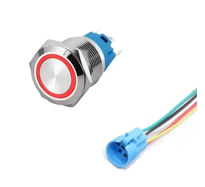 Intrerupator buton LED rosu SW 2 ON-OFF cu retinere metal 16mm 12-24V