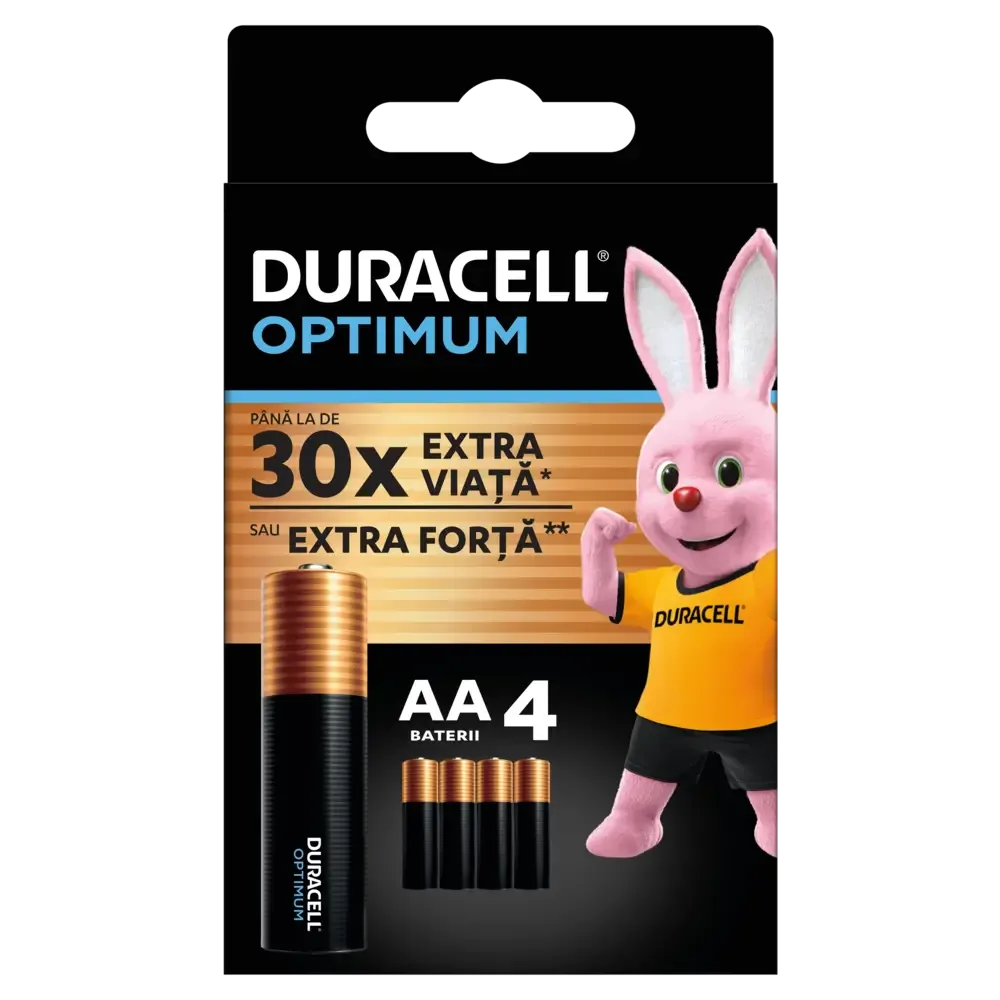 Set baterii alcaline AA R6 DURACELL OPTIMUM 4buc MX1500