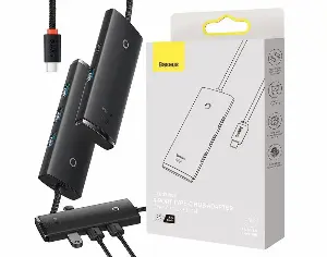 HUB extern Baseus WKQX030401 Lite4 porturi USB 3.0 conectare prin USB Type-C cablu 1m negru