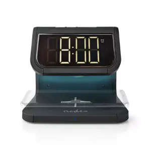 Ceas cu alarma Nedis incarcator wireless Qi lumina multicolora negru