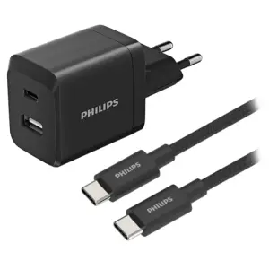 Incarcator retea dual GaN USB-A + USB-C QC Power Delivery 45W PHILIPS DLP5321NB/12