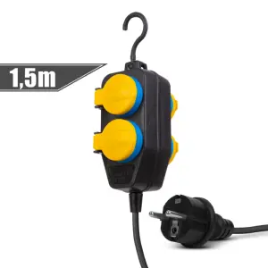 Prelungitor pentru exterior cu capac 1.5m 4 prize 3x1.5mm2 IP44 negru Delight 20223D