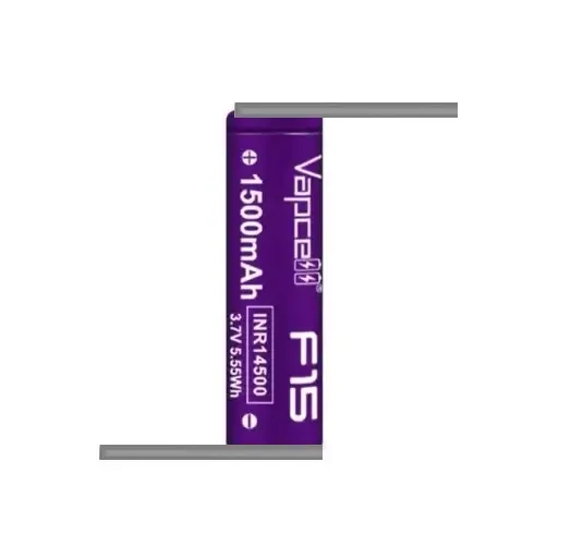 Acumulator 14500 cu lamele sudate in S 3.7V VAPCELL F15 INR14500 1500mAh descarcare 3A