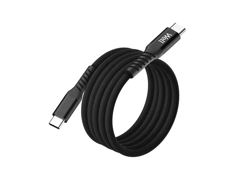 Cablu magnetic USB-C - USB-C 1m 3A/20V 60W negru Well CABLE-USBC/USBC-1BK07-WL