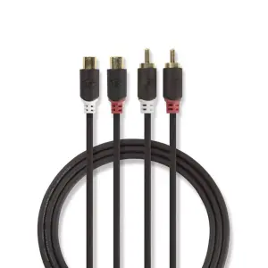 Cablu audio stereo 2x RCA tata - 2x RCA mama 2m antaracit Nedis