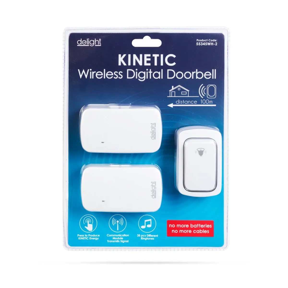 Sonerie alba fara fir si fara baterie Kinetic 2x receptori delight 55345WH-2