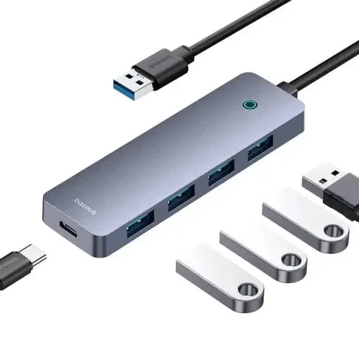 HUB extern Baseus B0005280B811-02 UltraJoy 4 in 1 input USB output USB Type-C + 4x USB3.0 cablu 100cm gri