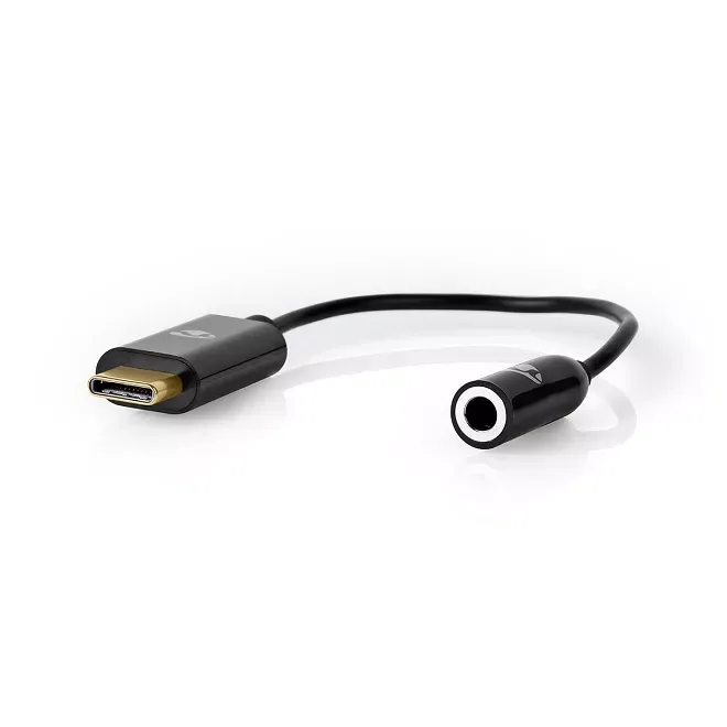 Cablu adaptor USB TYPE C tata - Jack 3.5 mm mama 15cm aurit negru Nedis