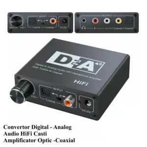 Adaptor TOSLINK RCA - 2x RCA +Jack 3.5 mm si amplificare semnal