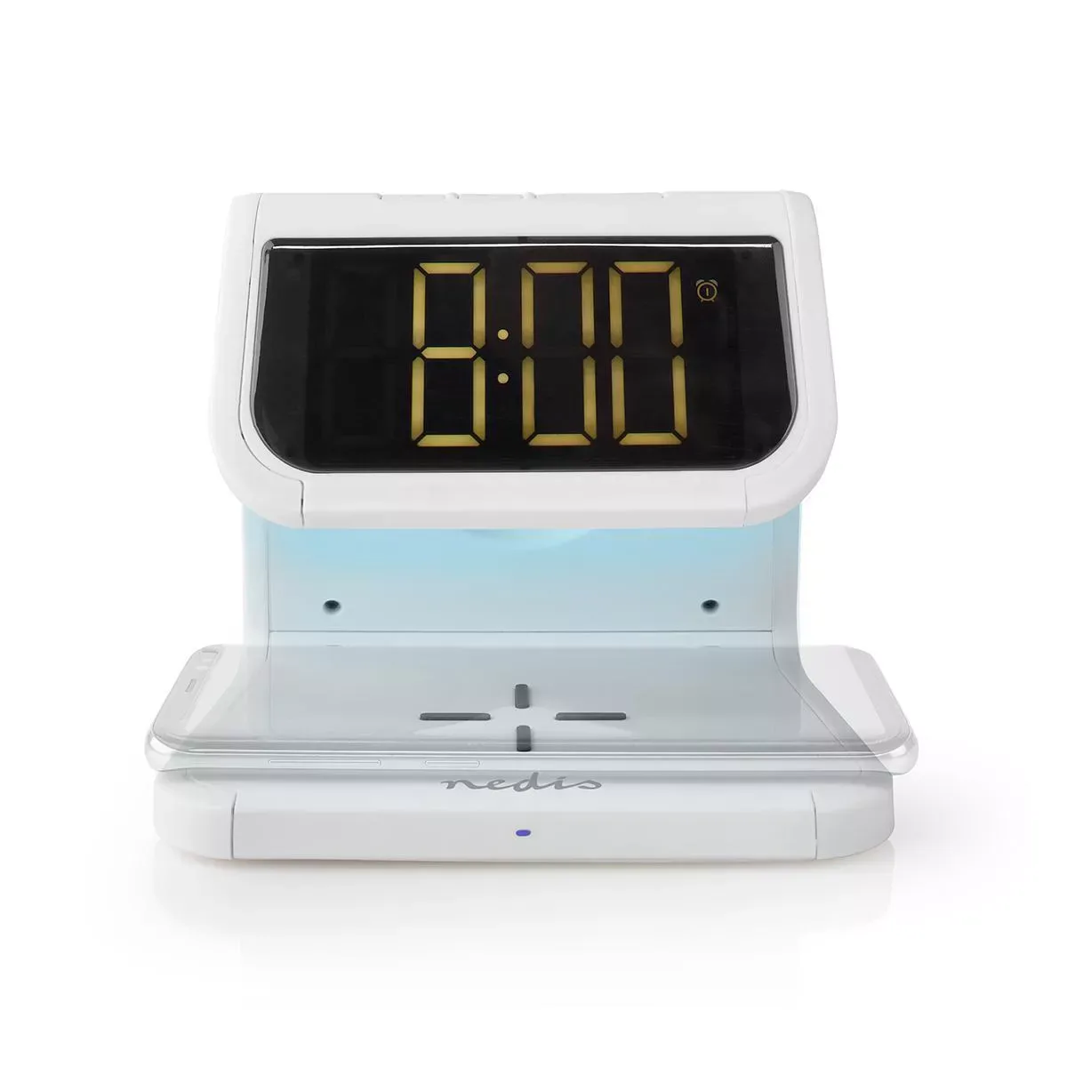 Ceas cu alarma Nedis incarcator wireless Qi lumina multicolora alb