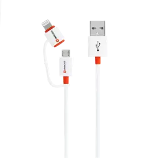 Cablu USB Skross Essentials Line 2 in 1 cu conector micro USB - lightning alb 1m