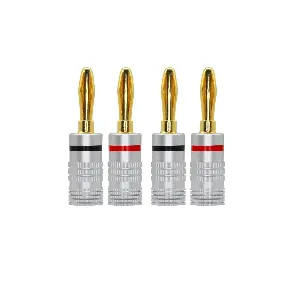 Set 4 mufe banana tata 4mm metal cu surub si inel negru si rosu SET-4-BANANA/M-B+R