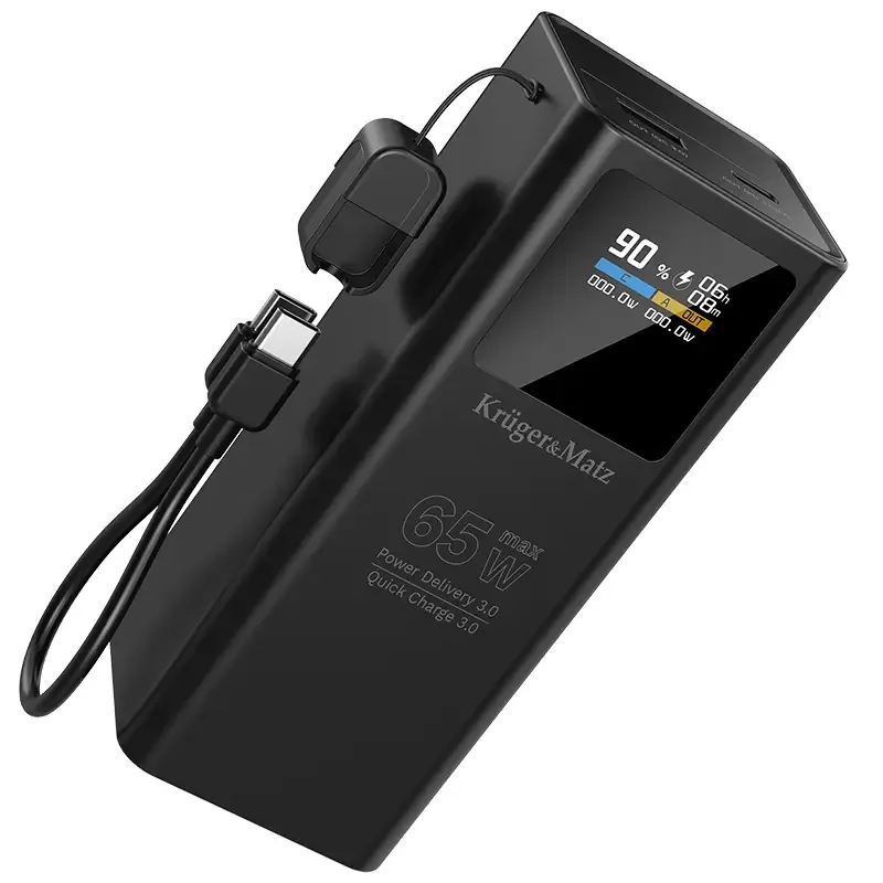 Power Bank 20000mAh 65W QC3.0 PD3.0 USB-C /USB-A Afisaj LCD Kruger&Matz KM0914
