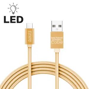 Cablu de date si incarcare USB Type C cu lumina LED auriu 1m Delight