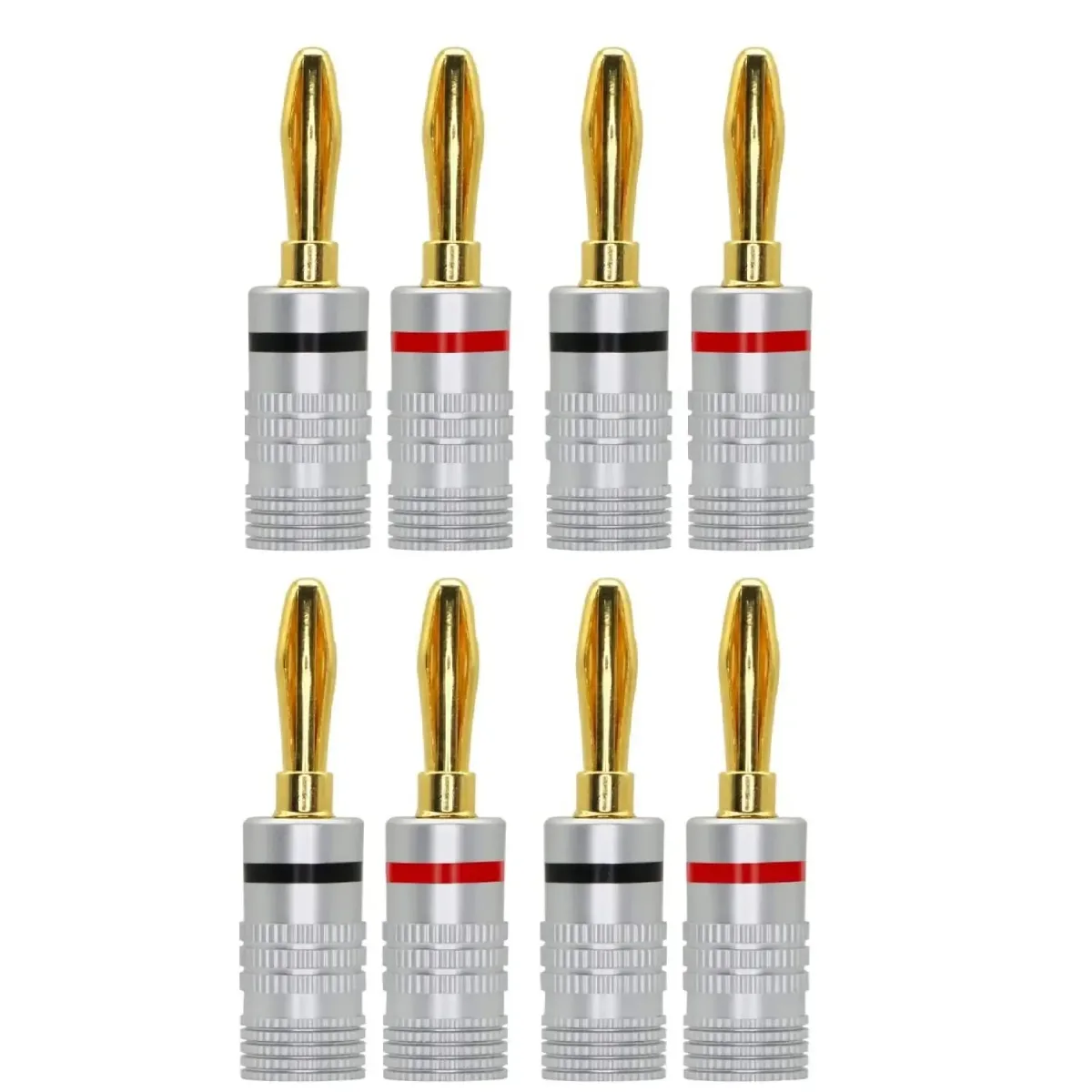 Set 8 mufe banana tata 4mm metal cu surub si inel negru si rosu SET-8-BANANA/M-B+R