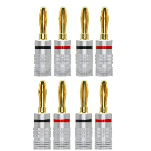 Set 8 mufe banana tata 4mm metal cu surub si inel negru si rosu SET-8-BANANA/M-B+R