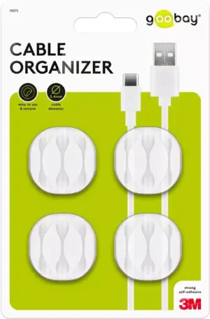 Cleme pentru gestionarea cablurilor cu 3 sloturi Goobay set 4buc alb