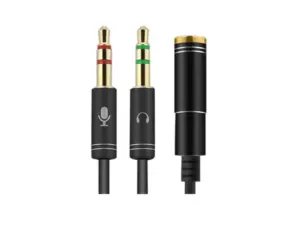 Adaptor cablu casca microfon 4 PINI mama la 2x JACK 3.5 mm 0.3m slim negru