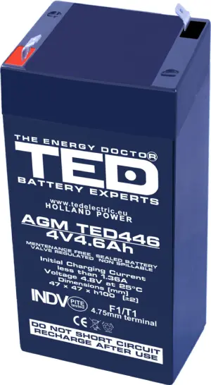 Acumulator 4V 4.6Ah 47x47xh100.6mm AGM Battery TED446F1 TED002853