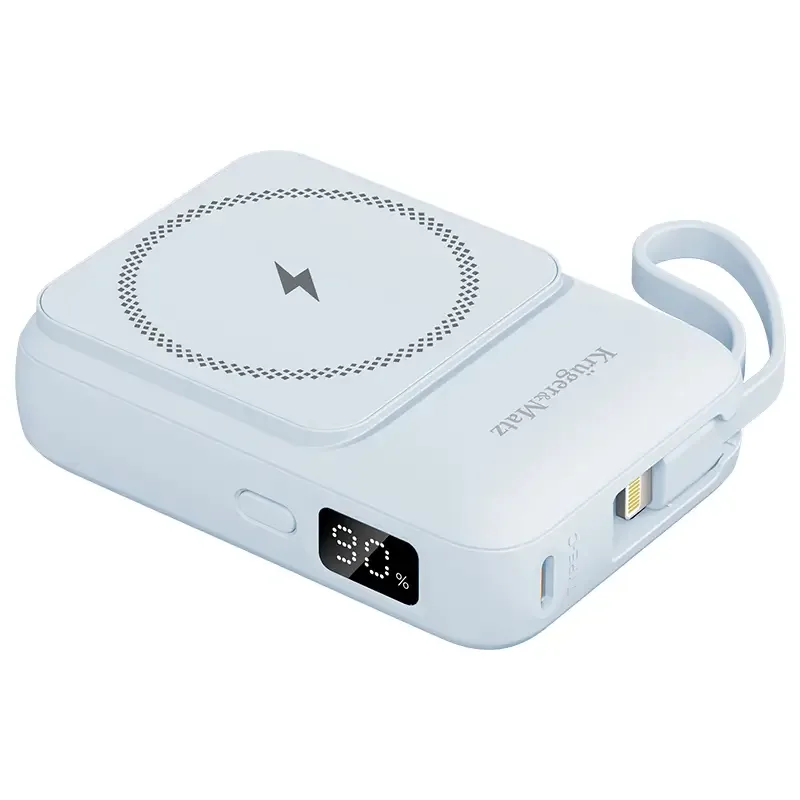 Power Bank inductie Kruger&Matz KM0913-BL 10000mAh Li-ion Mag Safe wireless 15W / USB-C 20W /USB-A 22.5W / Lightning 10W